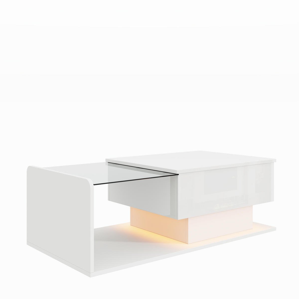 COUCHTISCH weiß mit teilweiser Hochglanzoberfläche 100×50×33/47,5 cm aus Spanplatte - Weiß, Holzwerkstoff (50/100/47.5cm) - Luhomfu