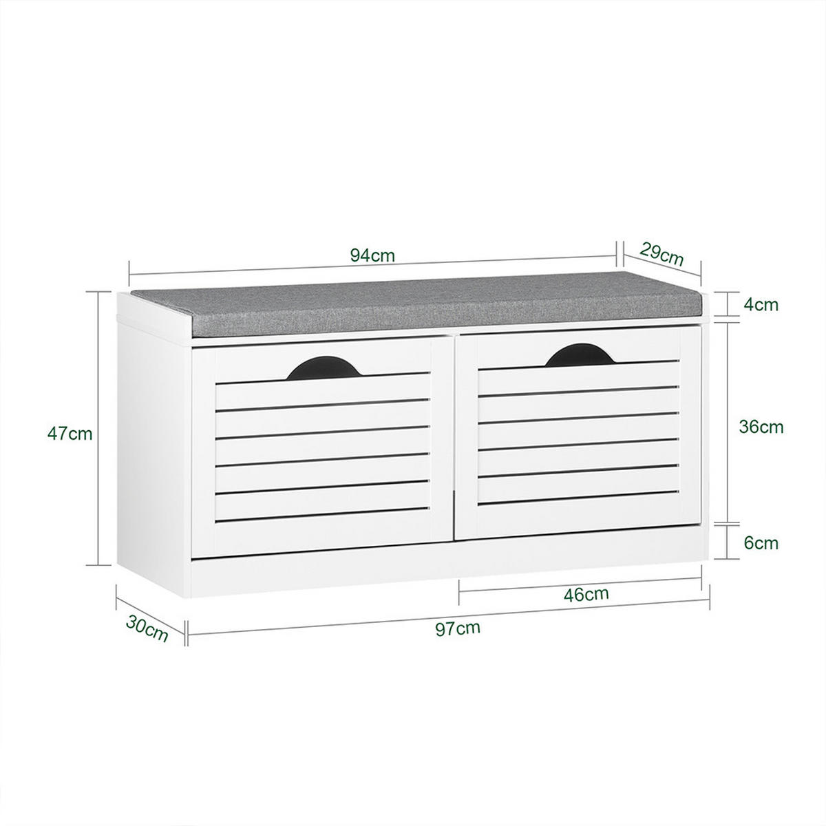 SCHUHBANK mit 2 Türen Weiß 94x30x47cm Modern - Weiß, Holzwerkstoff (30/47/94cm) - SoBuy