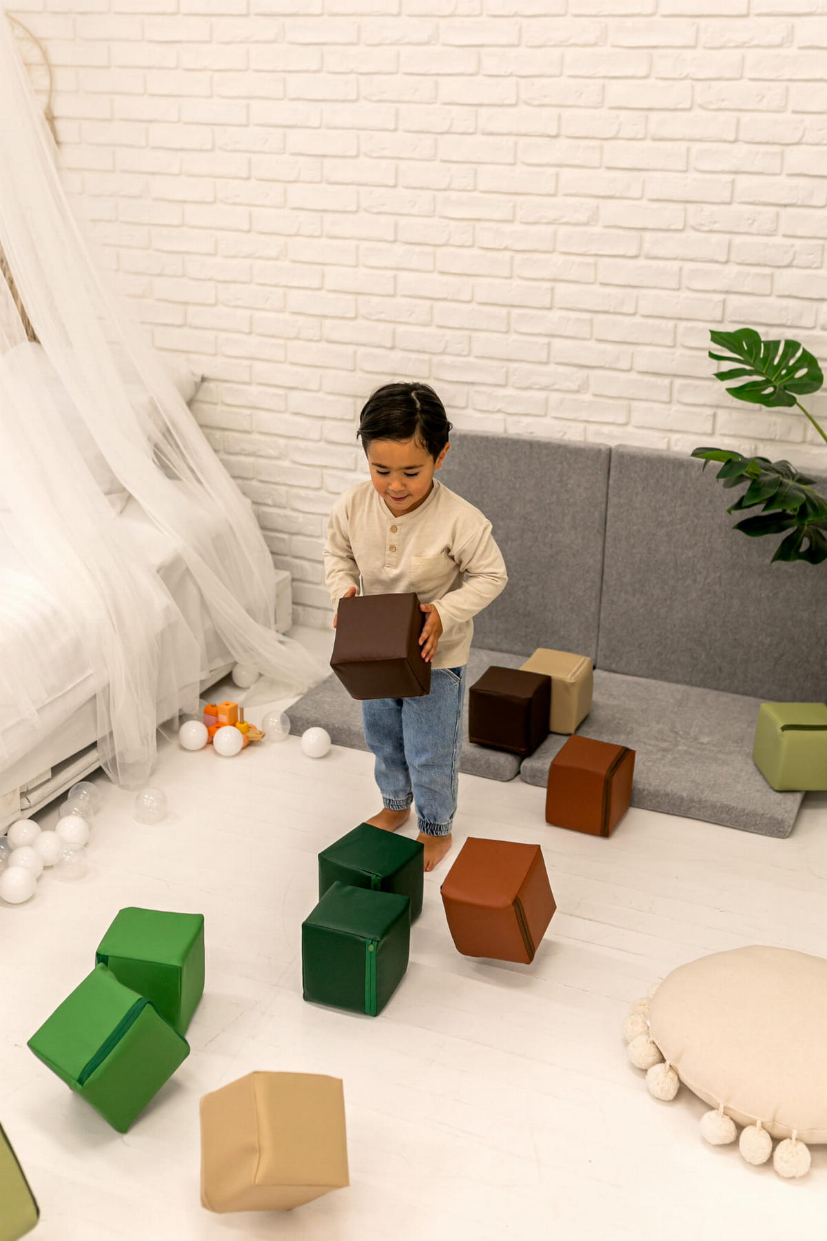 SPIELMATTE für Kinder, Quadratt, Samt, Hellgrau - Grau, Textil (120/120cm) - MeowBaby