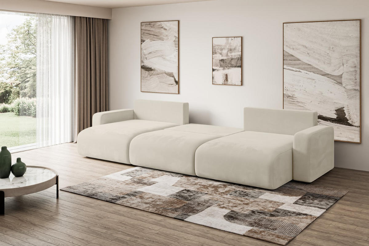 WOHNLANDSCHAFT mit Schlaffunktion und Bettkasten KLEEA-U - 347x143x83 cm Beige Velours - Beige/Creme, Holzwerkstoff/Kunststoff (347/83/143cm) - ALTDECOR