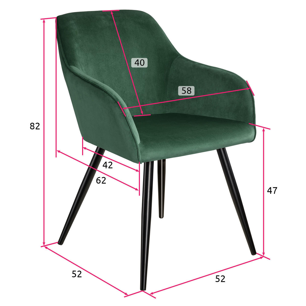 ESSZIMMERSTUHL Marilyn,58 x 62 x 82 cm,dunkelgrün/schwarz - Dunkelgrün/Schwarz, Textil (58/82/62cm) - tectake
