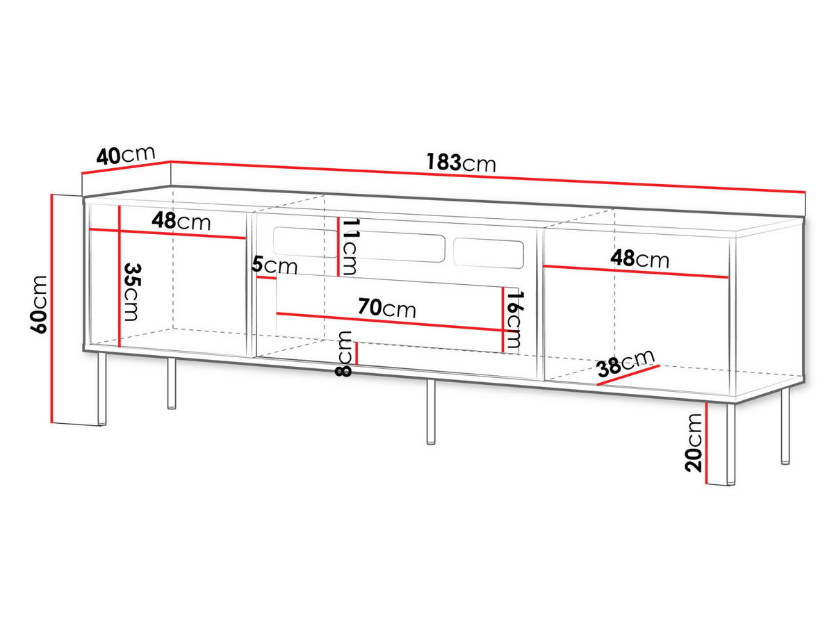 TV-LOWBOARD Domi 180 2D EF mit Kamin - Kaschmir/Schwarz, Holzwerkstoff/Metall (183/60/40cm) - MIRJAN24