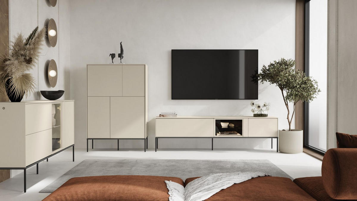 HIGHBOARD Bellezo Creme 95 cm hoch - Creme/Schwarz, Holzwerkstoff/Metall (95/142/41cm) - Selsey