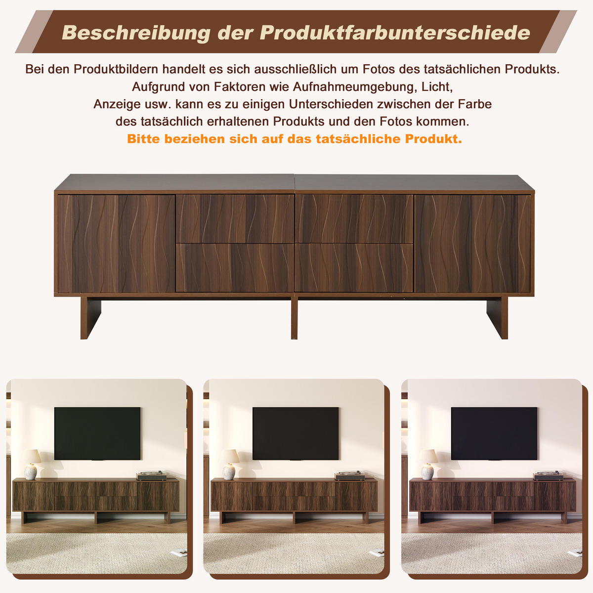 TV-LOWBOARD 180/40/56 cm mit 4 Schubladen und 2 Türen in Wellenoptik aus Spanplatte, Walnuss - Braun, Holzwerkstoff (180/56/40cm) - Redom