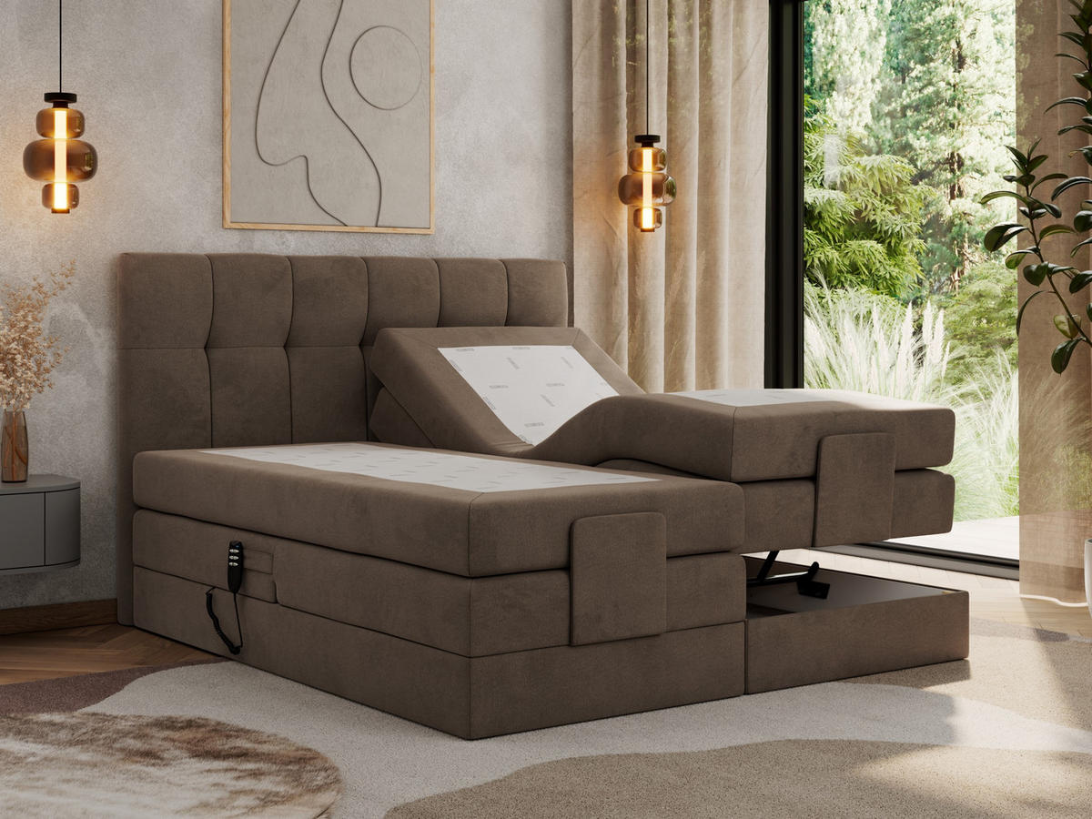 BOXBETT VITTORIA 140/200 - Braun Velvet - H3 - Braun, Holz/Textil (140/200cm) - MKS