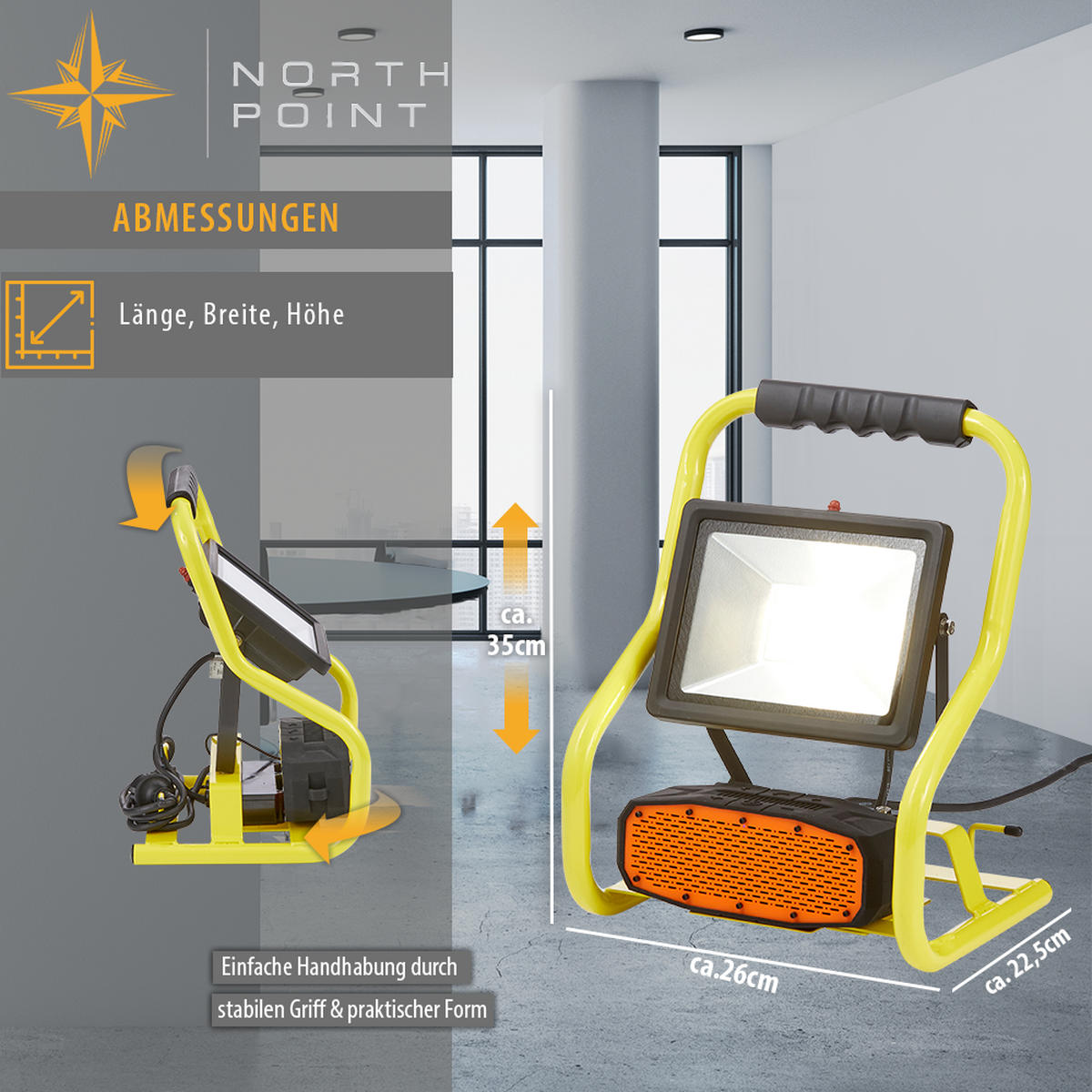 LED-BAUSTRAHLER - 30W mit Bluetooth Lautsprecher und IP44 für Innen- und Außenbereich, 2er-Set - Weiß, Metall (22.6/25.9/35cm) - Northpoint