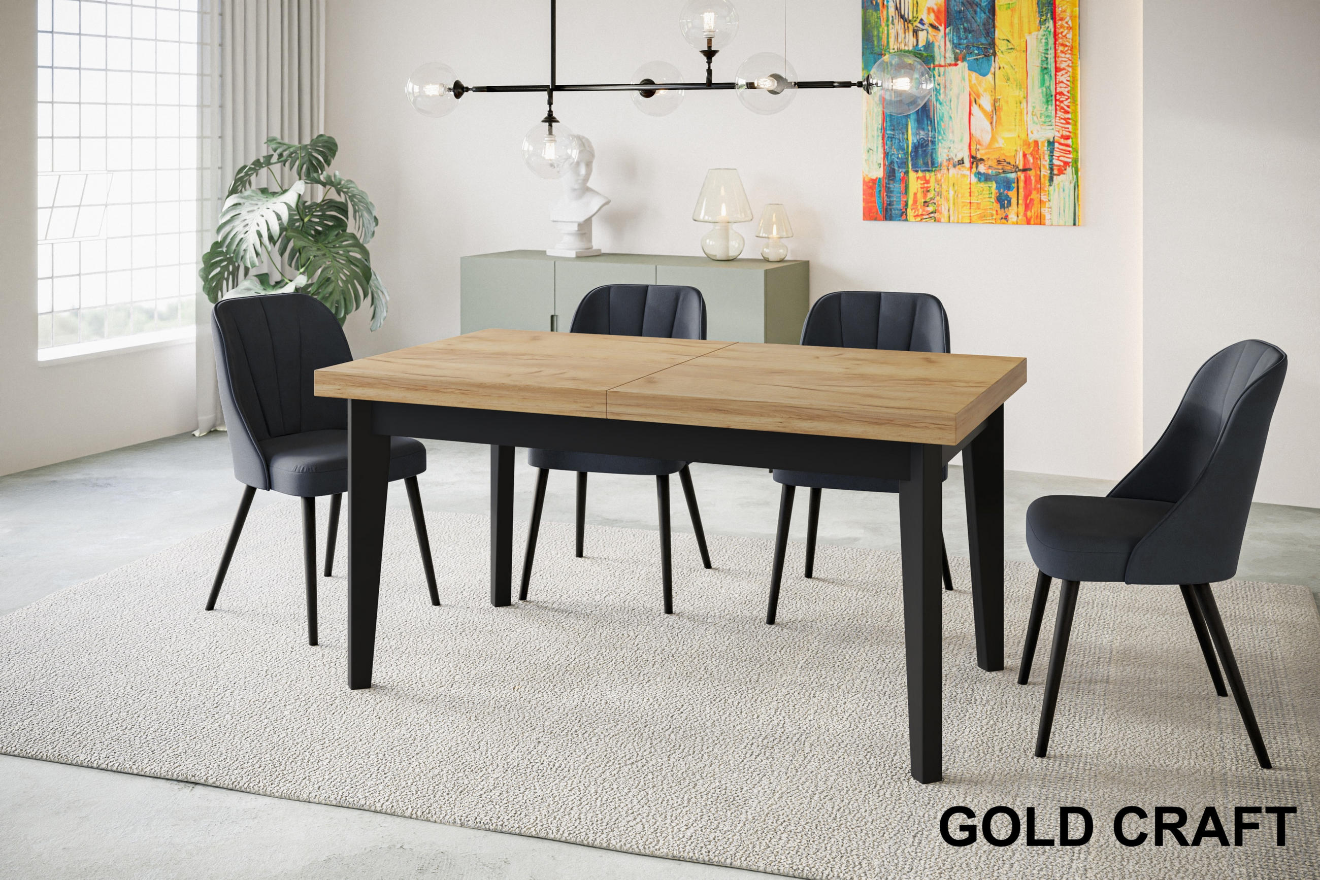 ESSZIMMERTISCH SKANDI, ausziehbarer Tisch: 200-300X100X78 cm, Farbe: CRAFT, mit Holzbeinen in Farbe Schwarz - Schwarz/Braun, Holzwerkstoff (200/100/78cm) - Alpi-Möbel