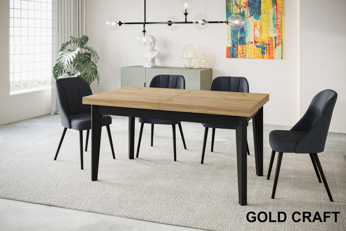 ESSZIMMERTISCH SKANDI, ausziehbarer Tisch: 120-160X80X78 cm, Farbe: CRAFT, mit Holzbeinen in Farbe Schwarz - Schwarz/Braun, Holzwerkstoff (120/80/78cm) - Alpi-Möbel