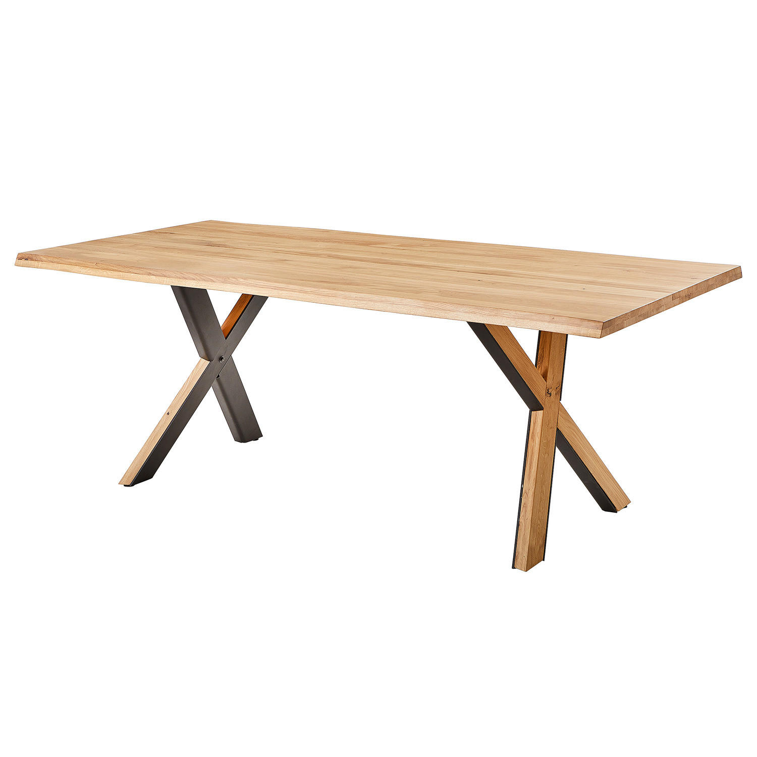 MASSIVER ESSTISCH - Eiche massiv - Eichefarben/Schwarz, Holz/Metall (100/200/76cm) - home24