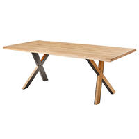 MASSIVER ESSTISCH - Eiche massiv - Eichefarben/Schwarz, Holz/Metall (100/200/76cm) - home24