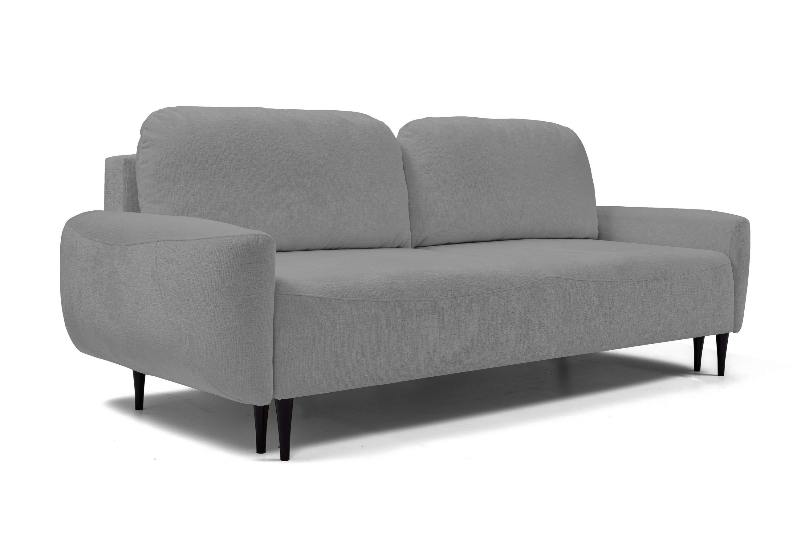 SOFA BOHO Mit Schlaffunktion Und Bettkasten, Wellenfederung, PUR-Schaum, Holzfüße, lose Rückenkissen, freistehend, 244x102x92 cm Dark grey - Dunkelgrau, Holz/Textil (244/92/102cm) - DomoHome