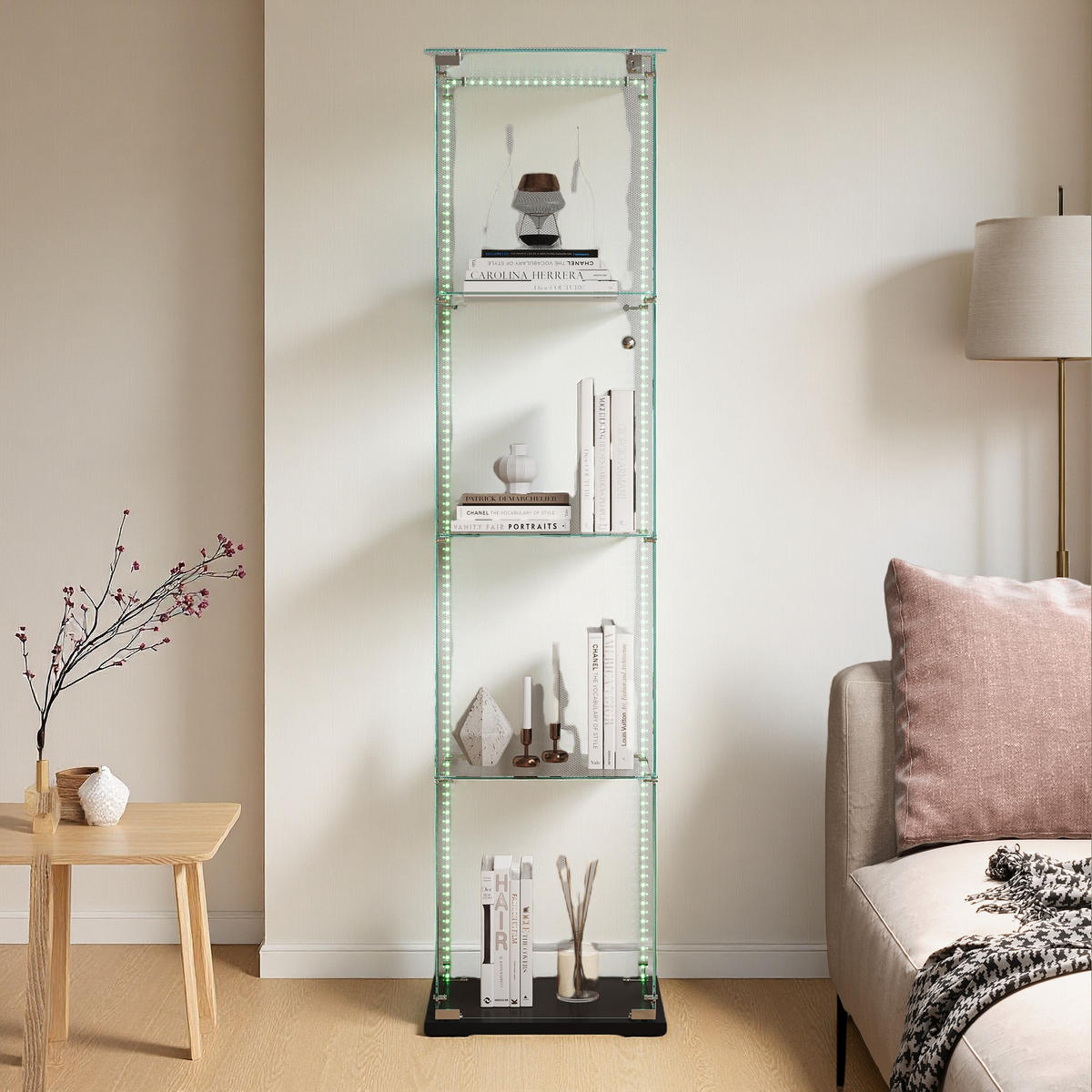 STANDVITRINE mit LED-Spots, 163cm hoch, kompakt & pflegeleicht - Schwarz, Glas (35/163/39.8cm) - SHOPENTRA