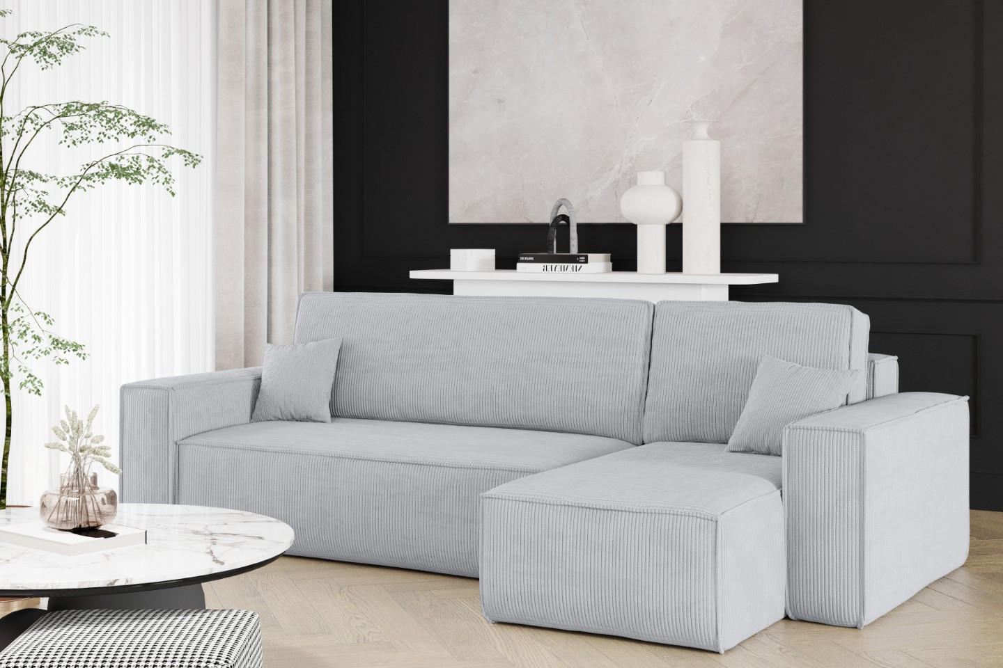 ECKSOFA Mit Schlaffunktion Und Bettkasten BEST Stoff Poso Dicker Cord Grau Rechts - Grau, Holz/Textil (244/142cm) - Kaiser Möbel