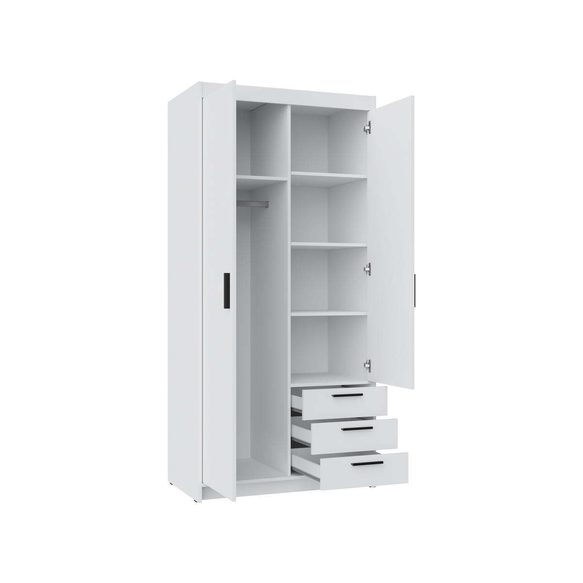 KLEIDERSCHRANK Storicos Weiß 89,7/190,5/53 cm - 2T3S Modern mit Schubladen - Weiß, Holzwerkstoff/Kunststoff (89.8/190.5/53cm) - AX Living