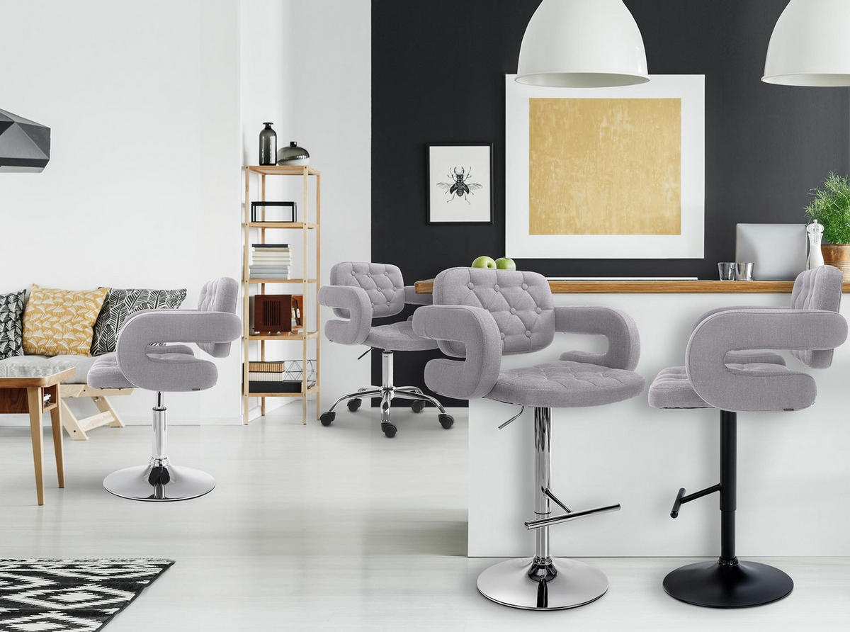 BARHOCKER Dublin 65-85 cm schwarz grau - Grau, Textil (62/103/55cm) - furnicato