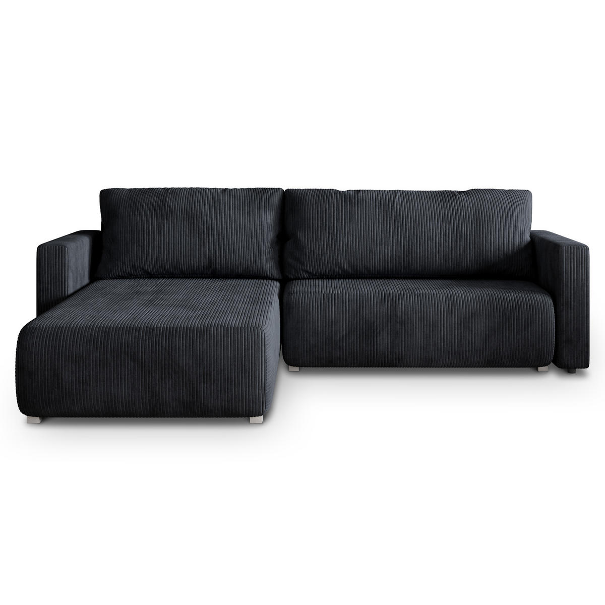 ECKSOFA TURIN P Schwarz Kordstoff mit Schlaffunktion - Schwarz/Grau, Holz/Kunststoff (265/183cm) - MASSENO