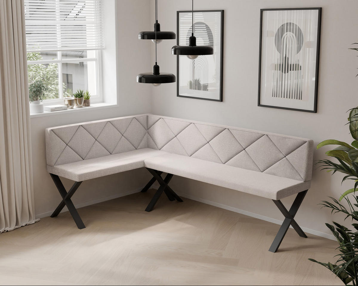 ECKBANK links VERO X Webstoff gesteppt, 142/196 cm Creme - Creme, Textil/Metall (142/196cm) - Idohome