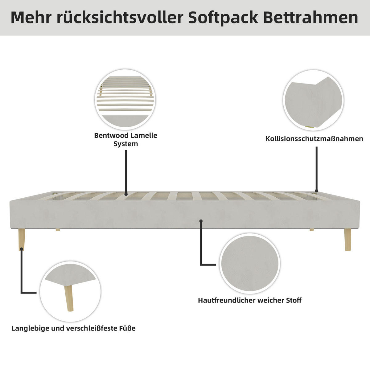 RAHMENBETT 90/200 cm in Beige Stoff - Beige, Holzwerkstoff/Textil (90/200cm) - WISHDOR