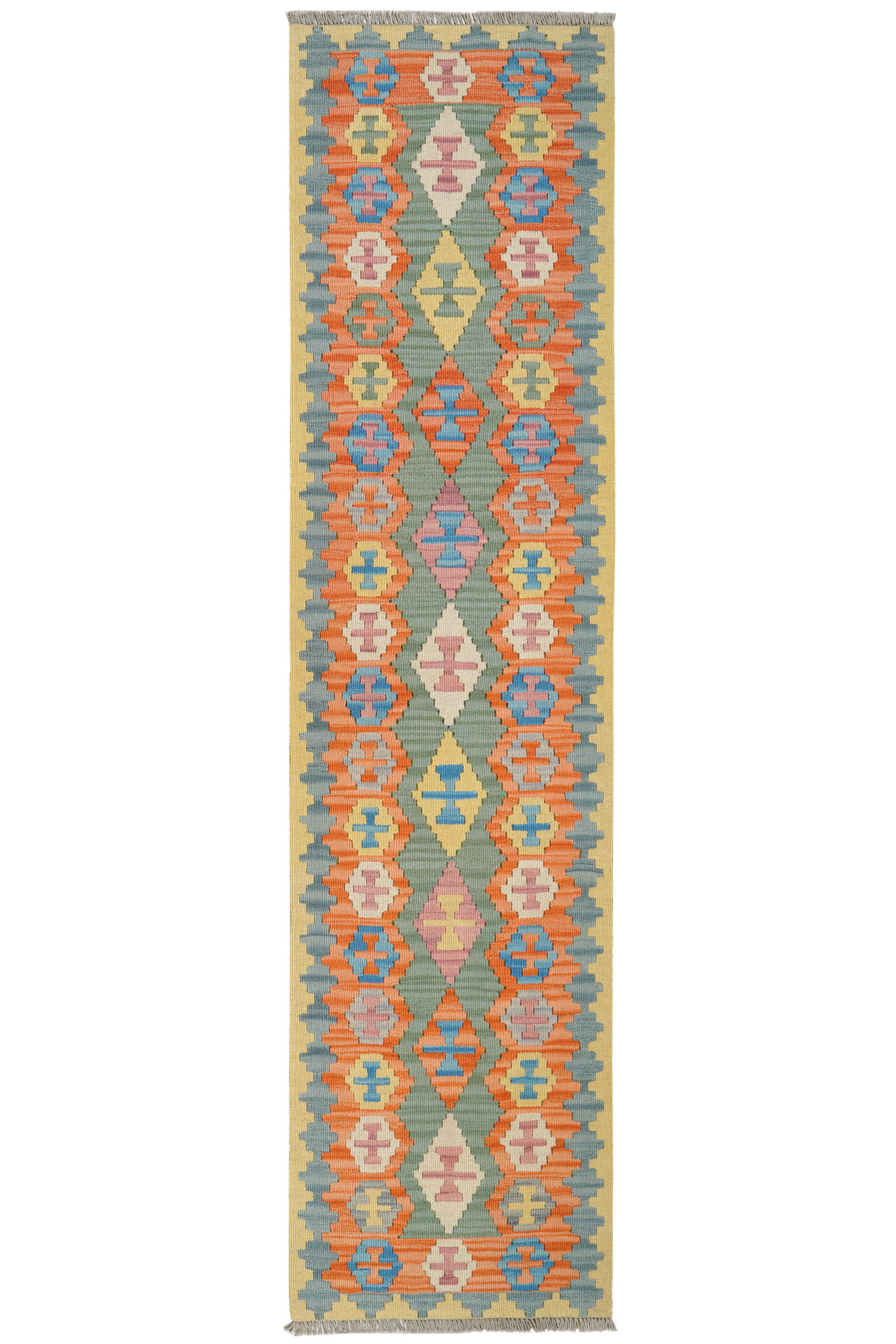 HANDWEBTEPPICH Kelim Gashgai Grün 248/61 cm Schurwolle - Grün, Textil (61/248cm) - Looma