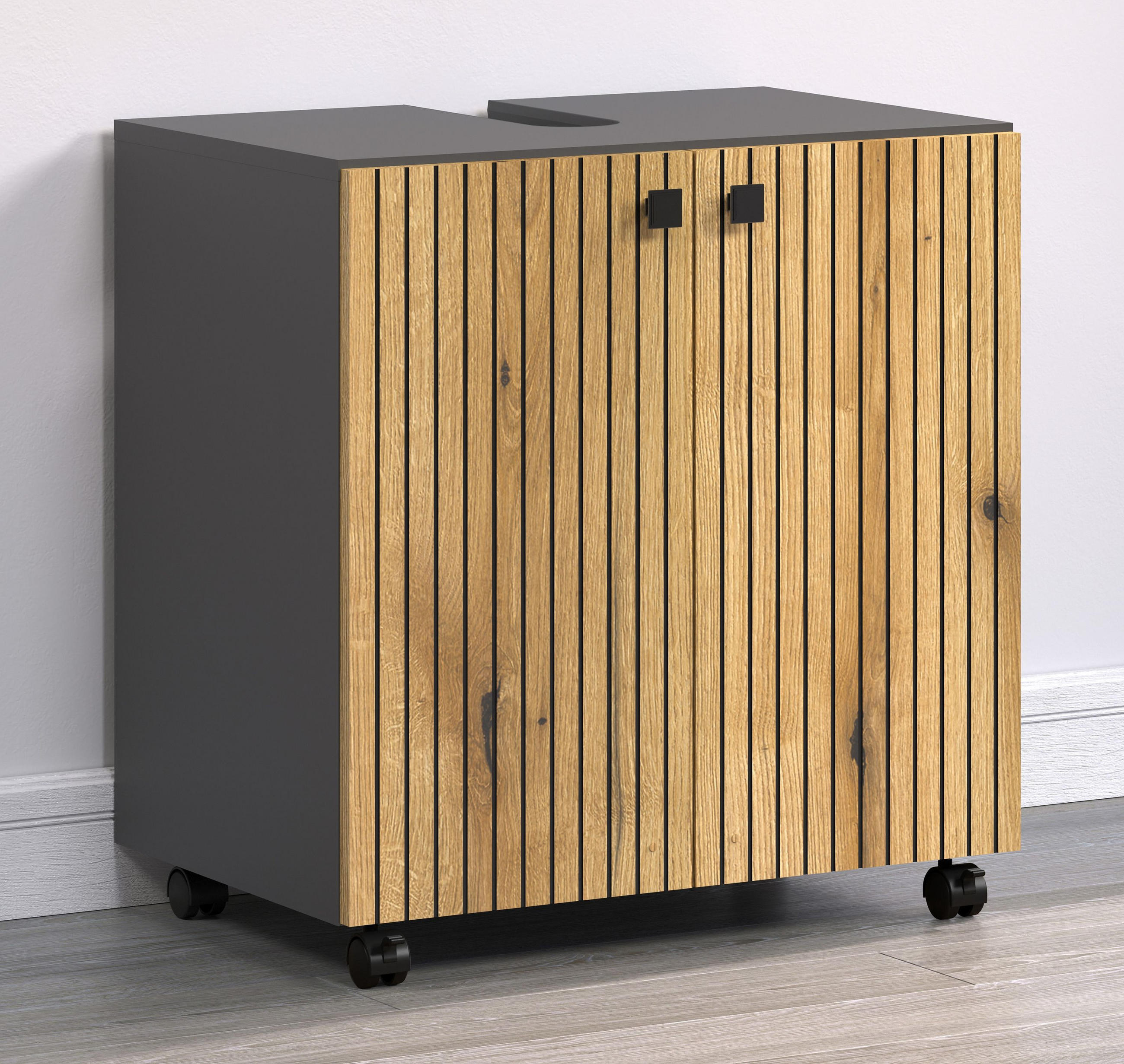 Trendteam Waschbeckenunterschrank Eiche, Grau 60x64x42 cm