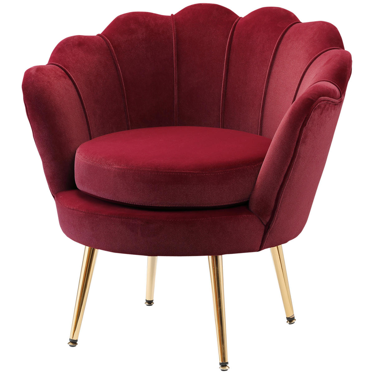 SESSEL DE-13421 Muschelform mit Samt & goldenen Metallfüßen Rot - Weinrot, Textil (67/74/76cm) - ComfortXL
