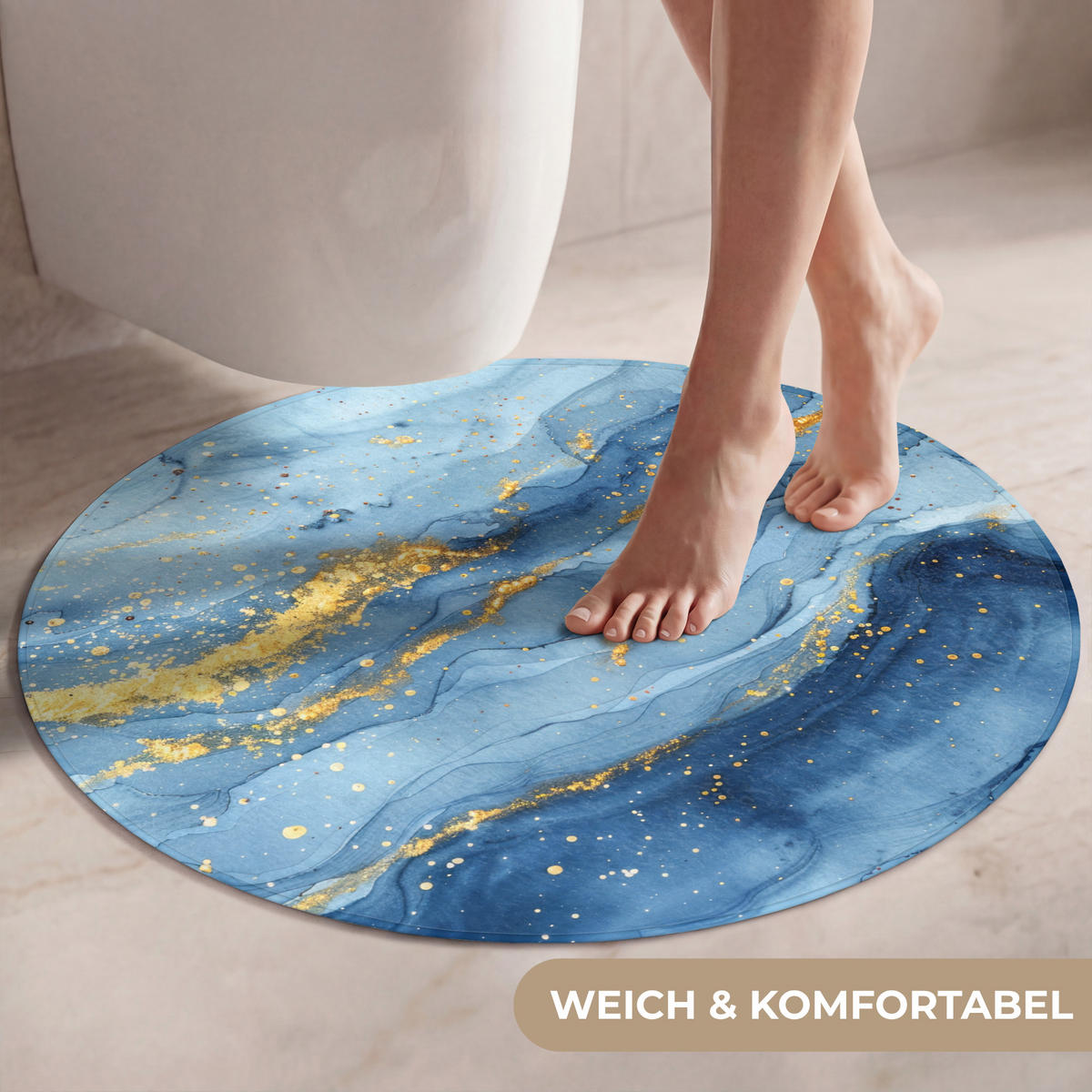WC-VORLEGER Aquarell - Blau - Kunst - Gold - Luxus - Modern Toilettenteppich 70x70 cm - Blau, Kunststoff/Textil (70/70cm) - OnlyWow