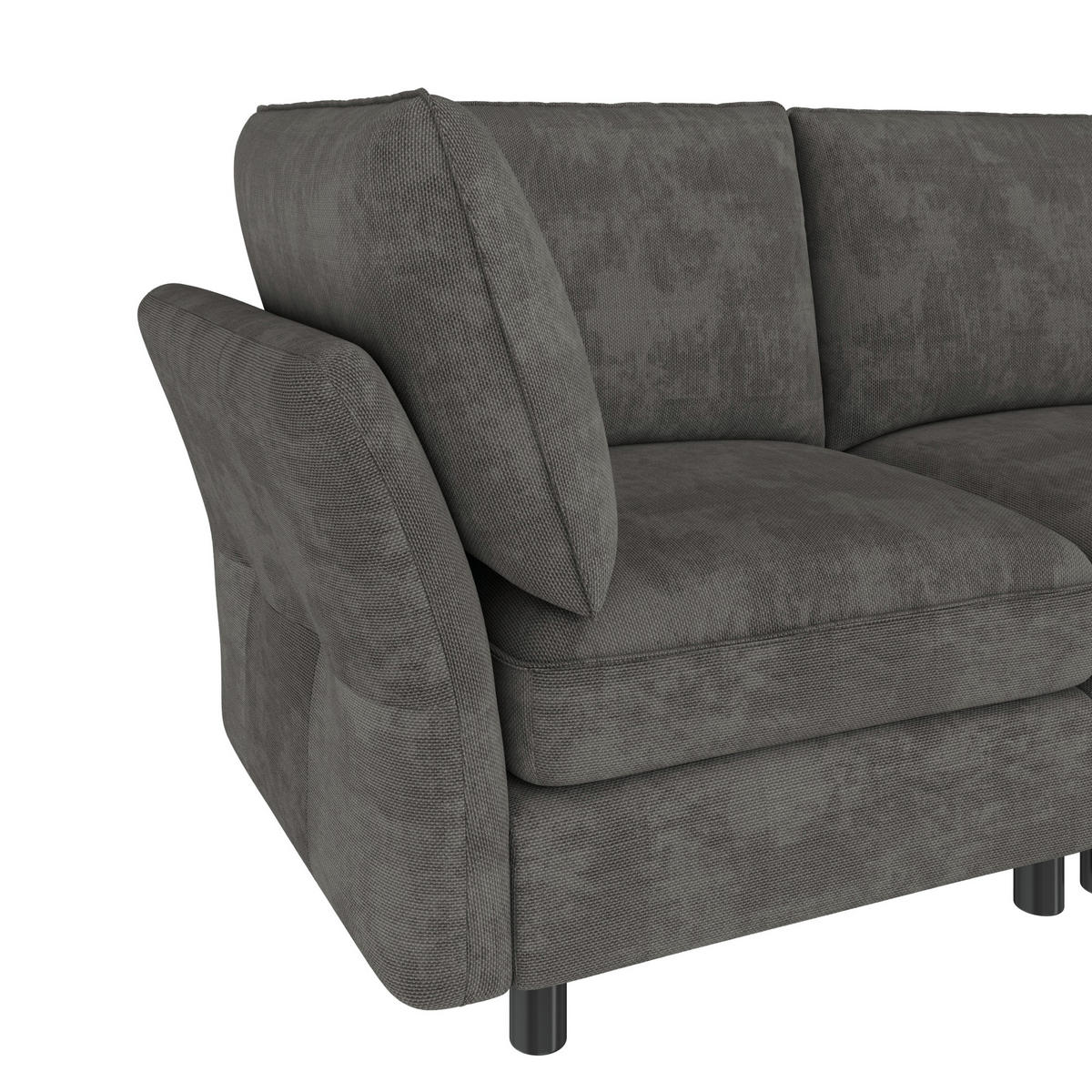 KUTNA SOFA s 4 sjedala u sivoj boji s tabureom sa spremnikom, od šenila - siva/crna, drvni materijal/tekstil (225/137cm) - CHICFURN