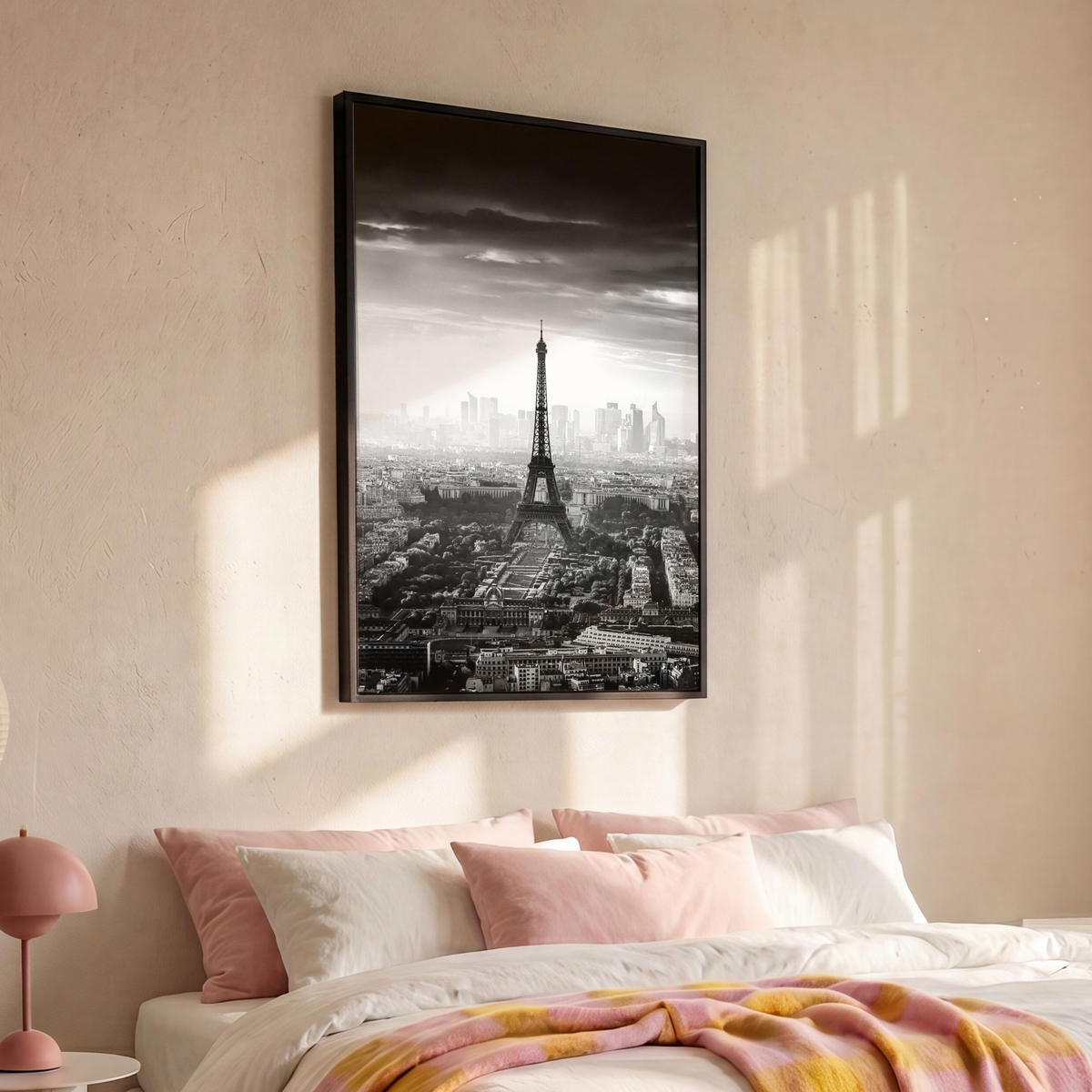LEINWAND Bilder mit Rahmen - Paris - Skyline - Eiffelturm - Stadt - Wolken - 100x150 - Dunkelgrau, Textil (100/150cm) - MuchoWow