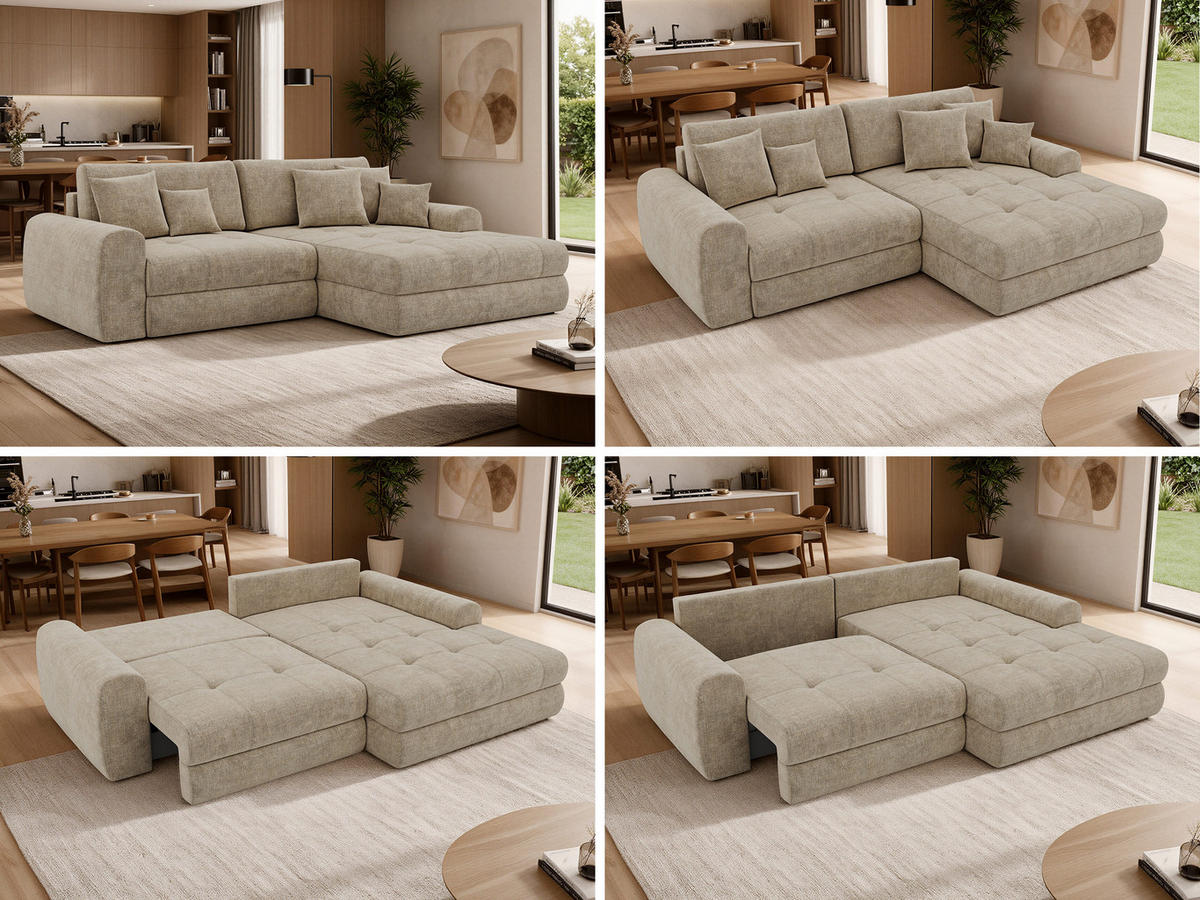 ROHOVÁ SEDAČKA ARELIA L - Béžová Hrubě tkaná žinylka - Vlevo - černá/béžová, textil/plast (292/205cm) - MKS