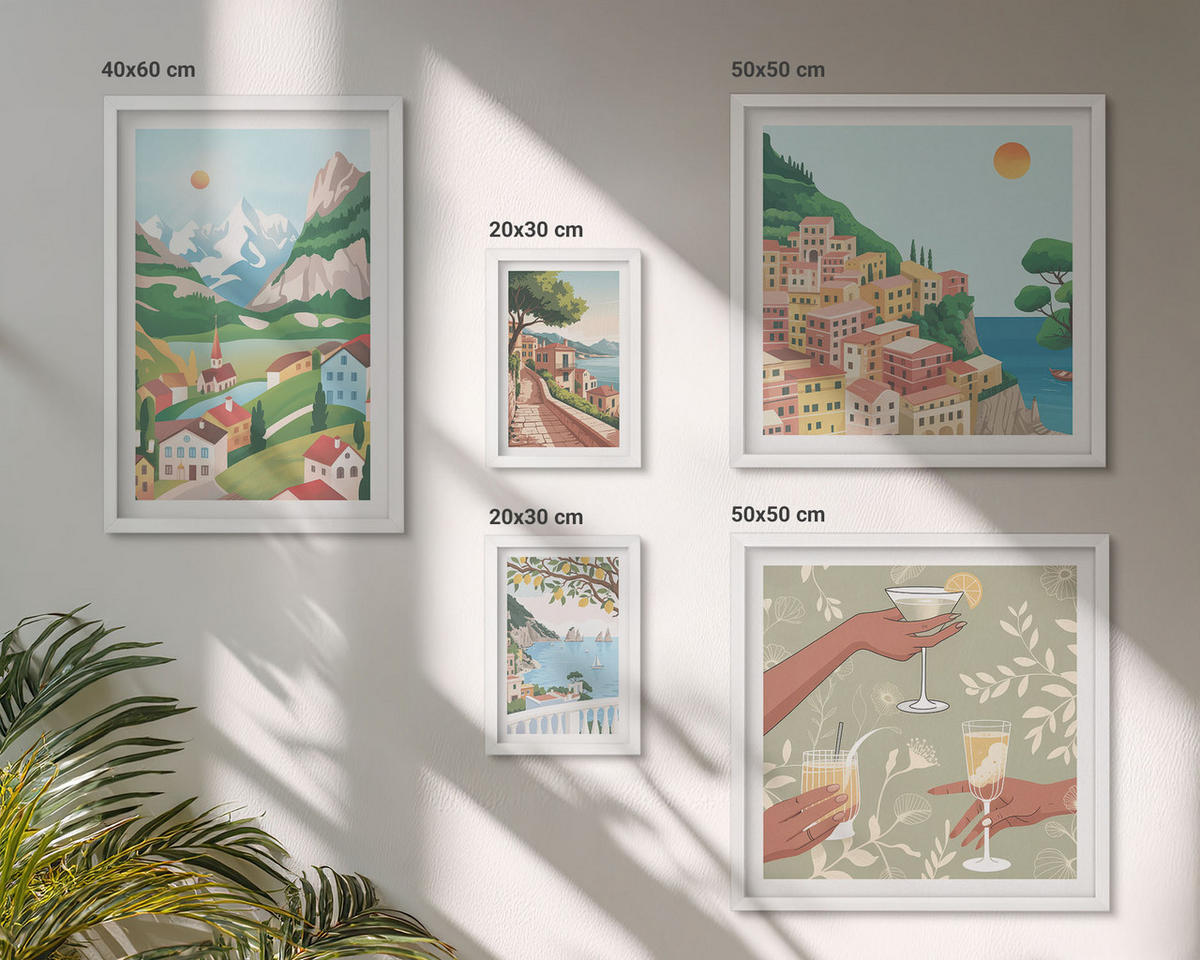WANDBILDER 5er-Set - 50x50 cm & 20x30 cm & 40x60 cm Weißer Rahmen - Meereslandschaften, Zitrusfrüchte - Weiß, Kunststoff (40/60cm) - ArtPrintCave