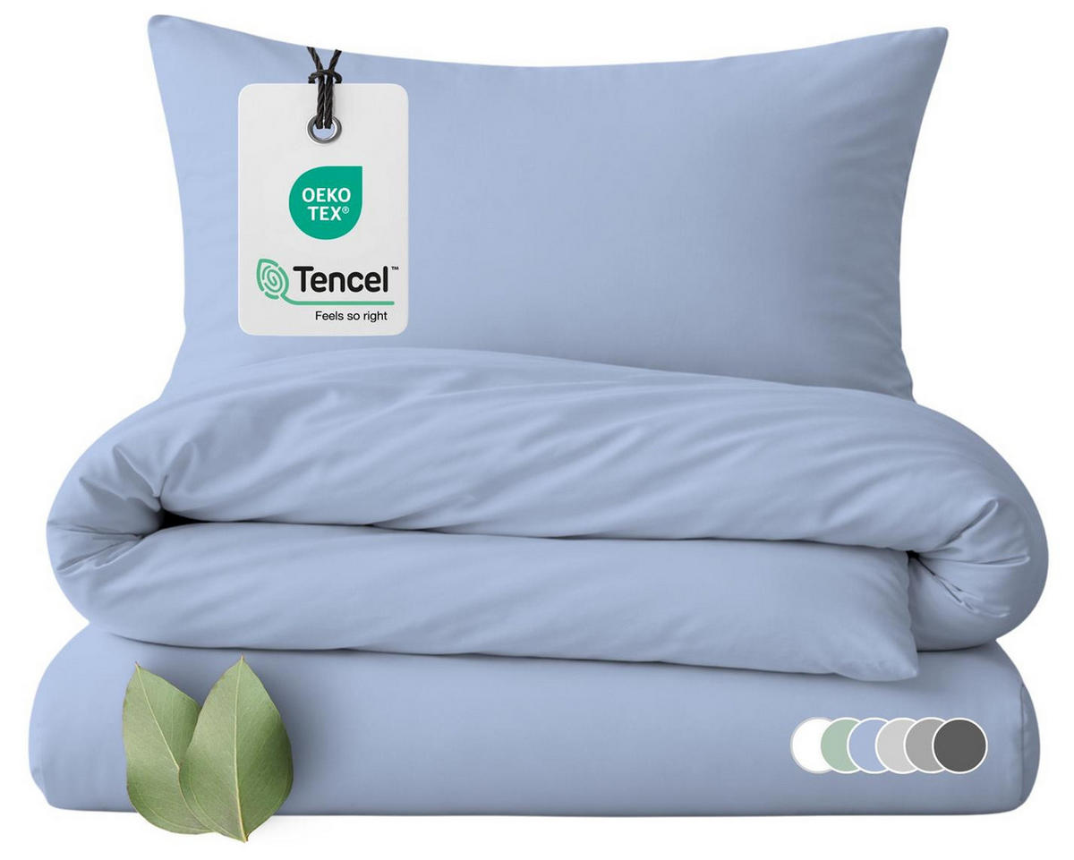LYOCELL-BETTWÄSCHE 135x200 cm aus TENCEL™ Lyocell mit Reißverschluss, Leicht kühlender Uni Bettbezug 135 x 200 - Einfarbig Blau - Blau, Textil (135/200cm) - Carpe Sonno