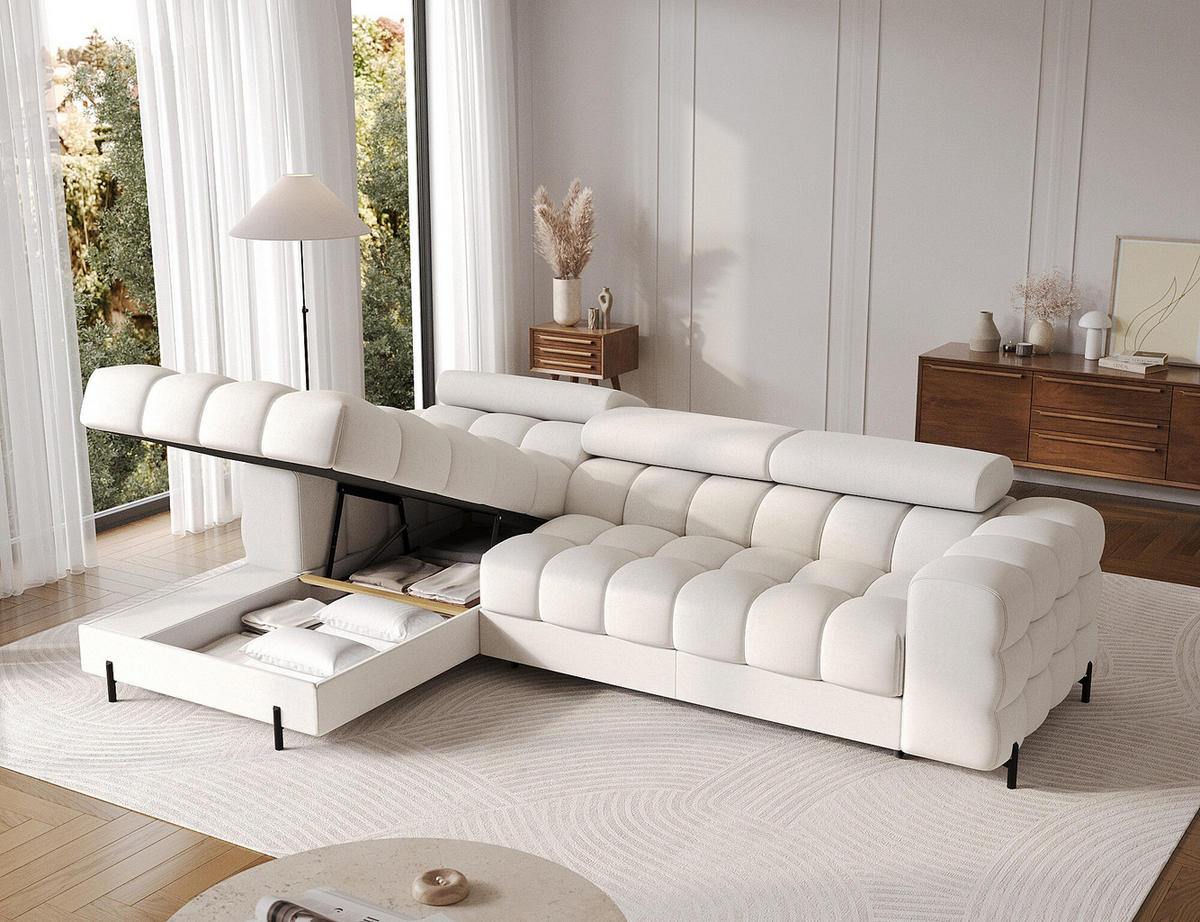 ECKSOFA Neviro L - Weiß (Amore 01) - Weiß, Holzwerkstoff (285/181cm) - Möblo