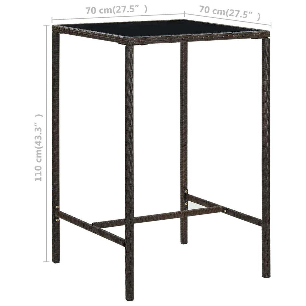 BISTROTISCH Joni Braun 70x70x110 cm Rattan und Glas - Braun, Kunststoff (70/70/110cm) - DELUKE