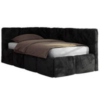 JUGENDBETT ARVO 90/200 - Schwarz Plüsch - Pocket-Matratze - Links Seite - Schwarz, Textil (90/200cm) - MKS