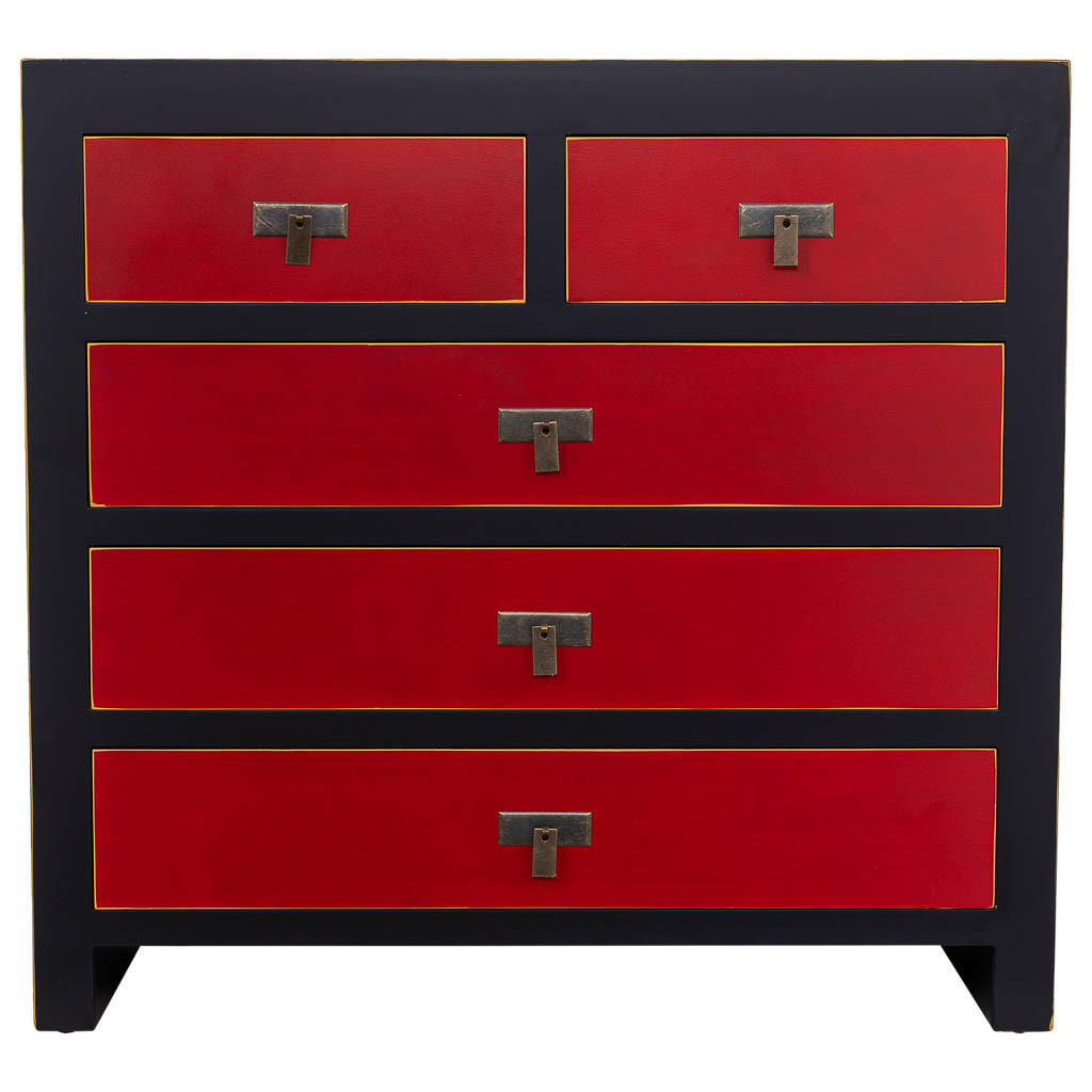 KOMMODE aus Holz mit 5 Schubladen 85x35x80 - Rot, Holz (85/80/35cm) - Wanderlust