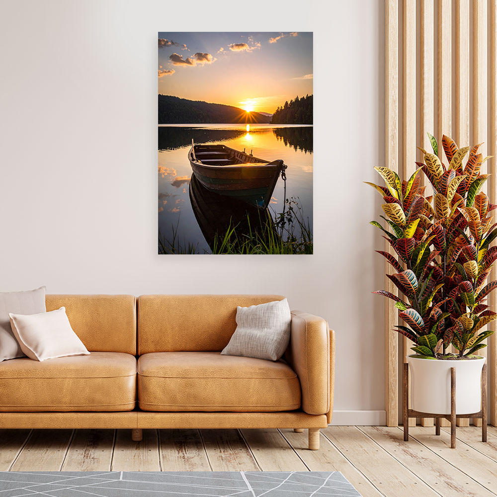 LEINWANDBILD See Boot Sonnenuntergang 70x100cm - Gelb, Textil (70/100cm) - Feeby