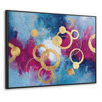 LEINWAND Bilder mit Rahmen - Kreise - Gold - Abstrakt - 100x70 - Blau, Textil (100/70cm) - MuchoWow