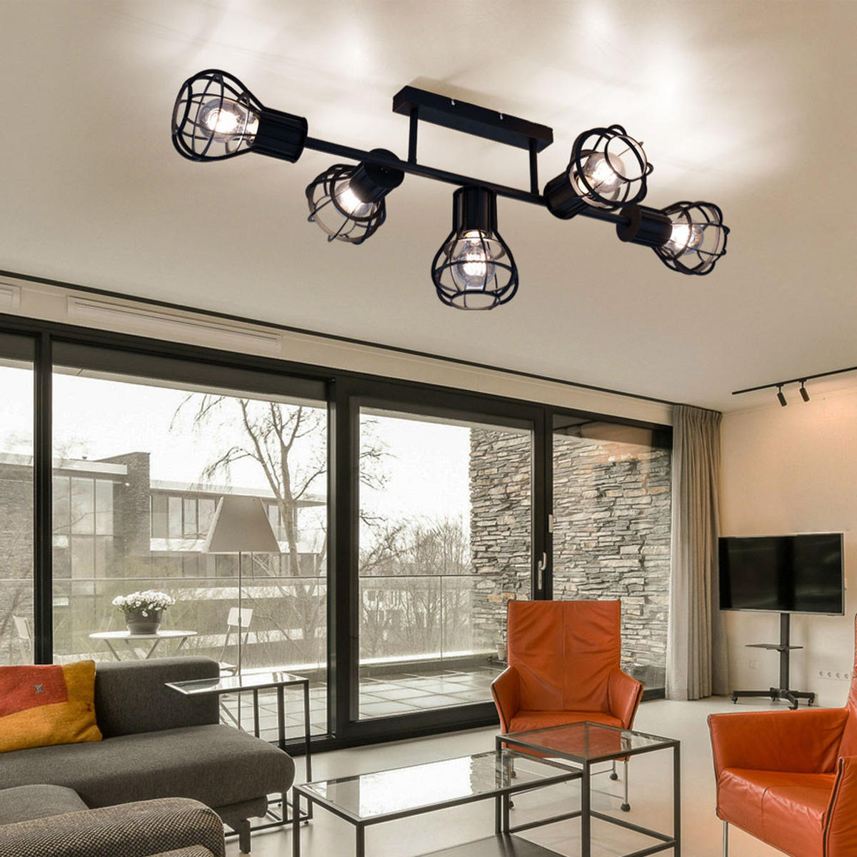 DECKENLEUCHTE Metallgeflecht Schwarz - Schwarz, Metall (90/37/30cm) - Globo Lighting