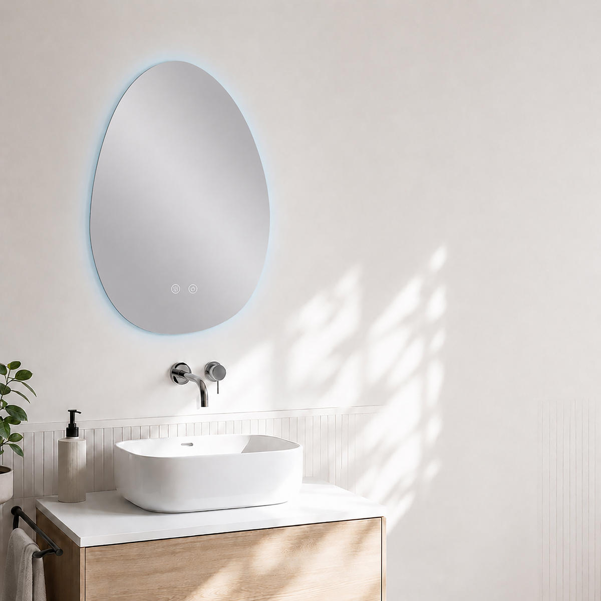 ZRCADLO stříbrné koupelnové LED proti zamlžení dotykové 75x52 cm - průhledná, textil/plast (52/75/3cm) - Relaxdays