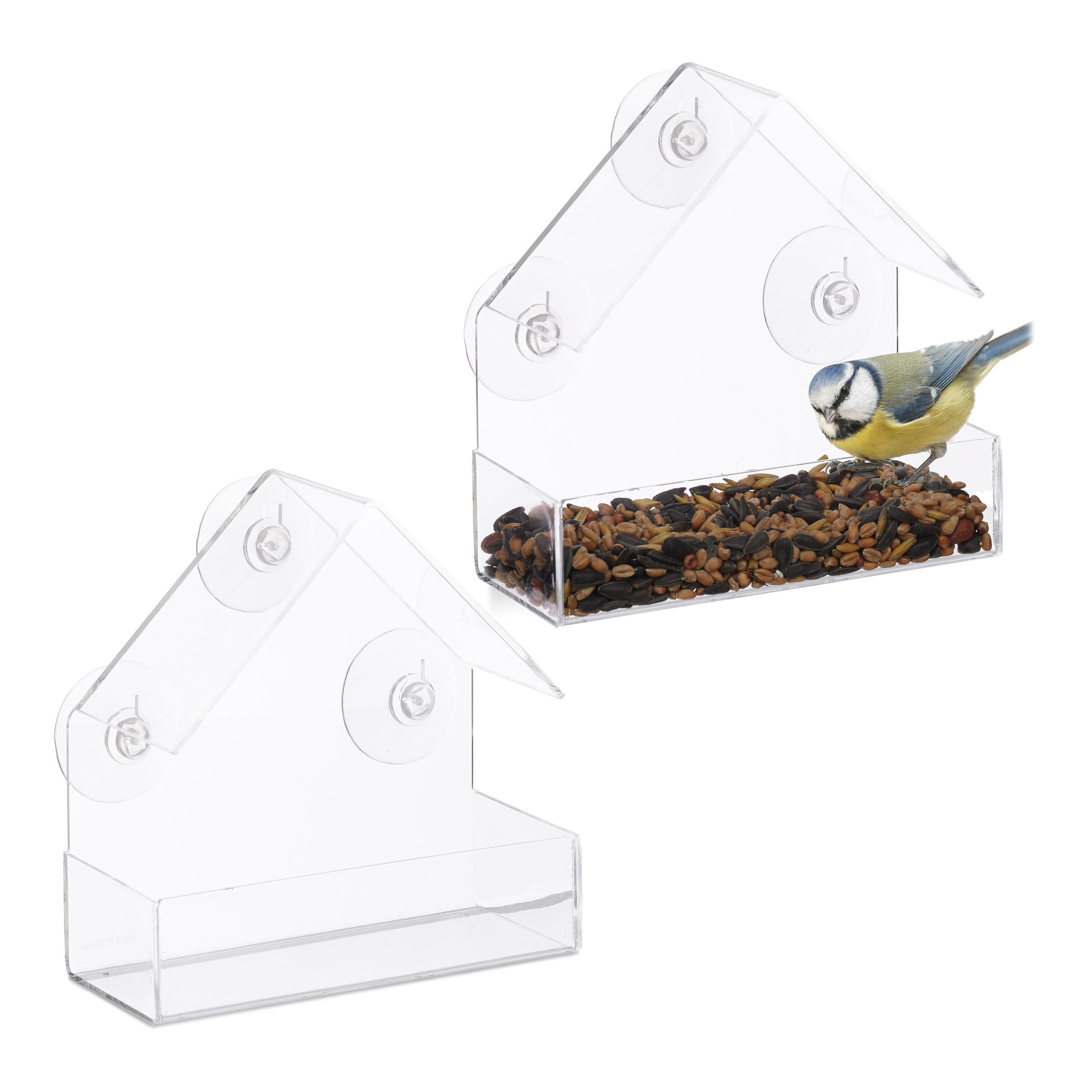 2XFENSTER-VOGELFUTTERHAUS - Transparent, Kunststoff (15/15/7cm) - Relaxdays
