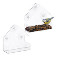2XFENSTER-VOGELFUTTERHAUS - Transparent, Kunststoff (15/15/7cm) - Relaxdays