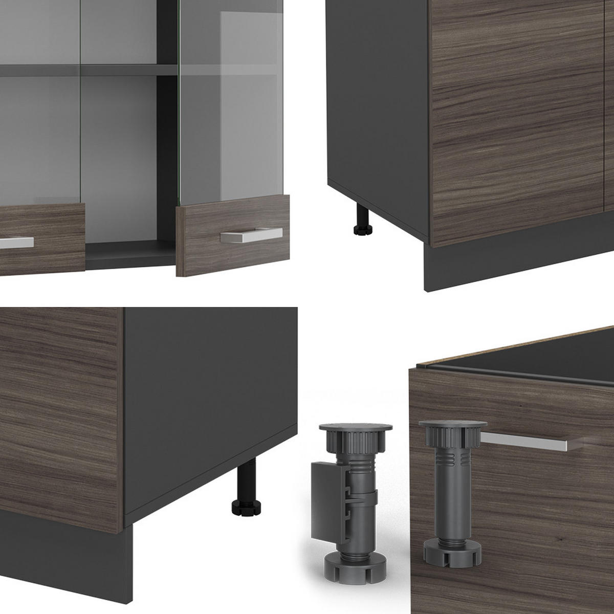 KÜCHENZEILE R-Line Edelgrau/Anthrazit 300 cm mit Hochschrank, ohne Arbeitsplatte - Anthrazit/Braun, Holzwerkstoff (300/81.6/46cm) - Vicco