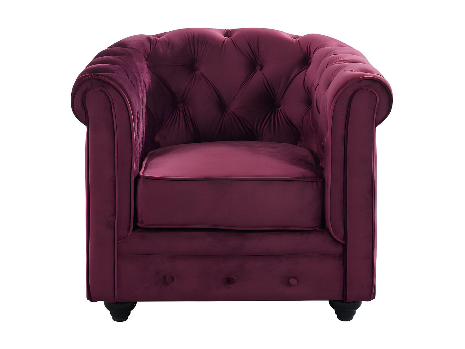 SESSEL mit gerader Rückenlehne - 1 Person - samt - bordeaux Chesterfield - Bordeaux, Textil (82/72/78cm) - Vente-Unique