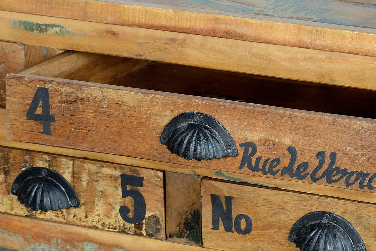 COUCHTISCH aus recyceltem Holz und Eisenrädern - Chromfarben, Holz (110/70/42cm) - Giner y Colomer