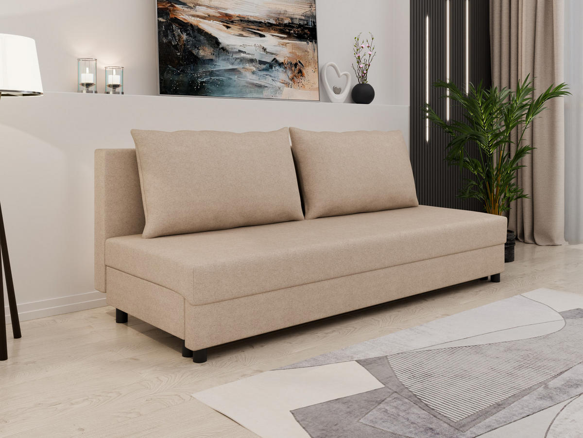 SCHLAFSOFA Facile mit Bettkasten – Moderne 2-in-1 Couch mit Stauraum, beige - Beige, Holz (194/48/71cm) - Panda Möbel
