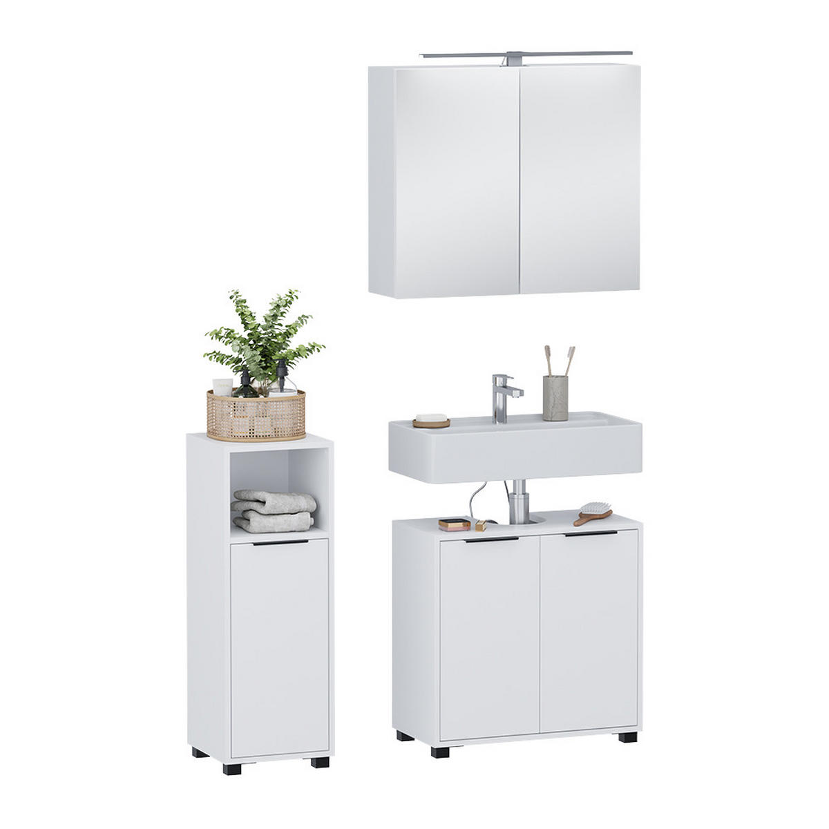 BADMÖBEL-SET Alina Weiß 3 Teile - Weiß, Holzwerkstoff (60/60/30cm) - Vicco