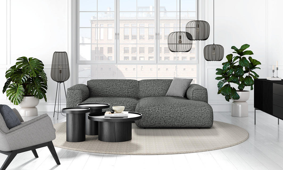 ECKSOFA mit XL-Longchair - Schwarz/Grau, Kunststoff/Textil (260/171cm) - home24