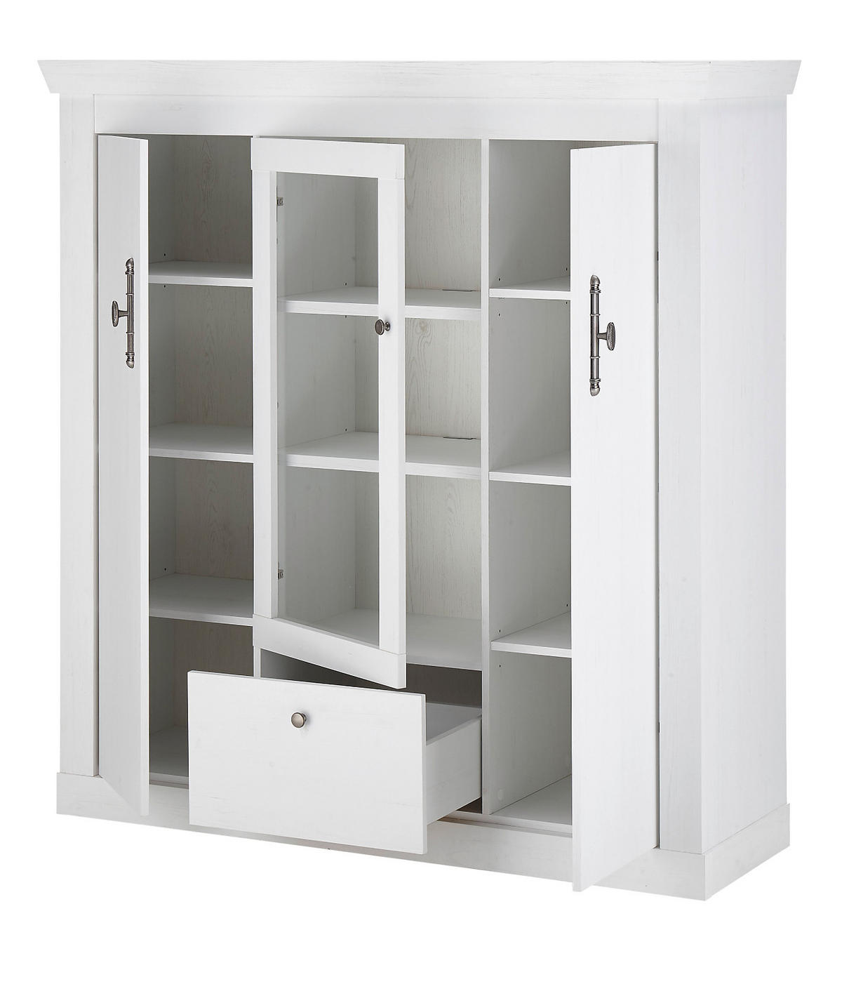 HIGHBOARD weiß Pinie Landhaus, Anrichte mit Soft-Close und Beleuchtung - Weiß, Holzwerkstoff/Kunststoff (141/146/45cm) - Furn.Design