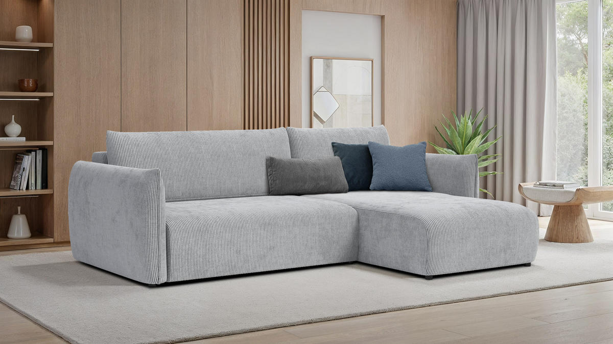 ECKSOFA TAUER 3-Sitzer links, hellgrau - Hellgrau/Schwarz, Holz/Textil (248/173cm) - Courtois Laville