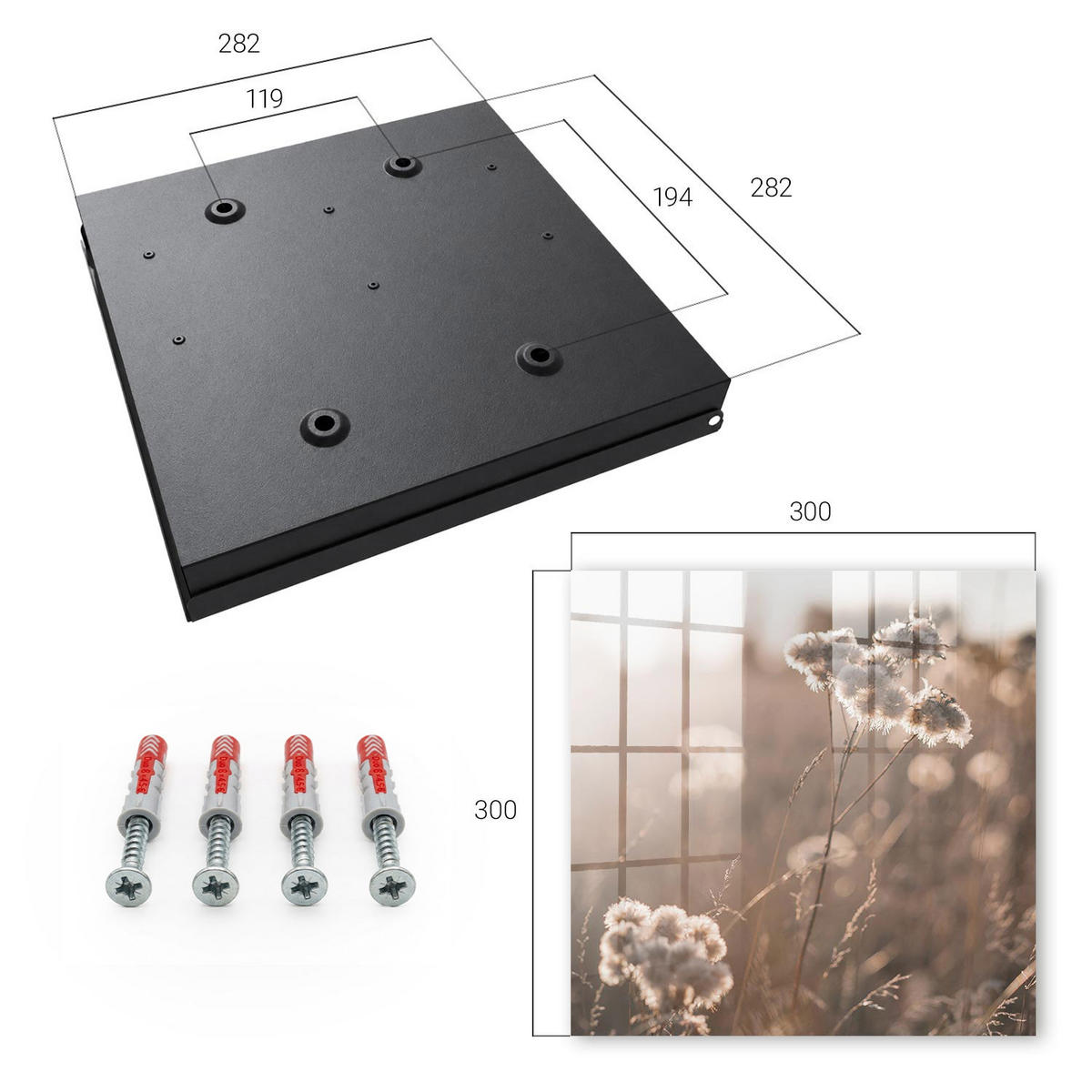 SCHLÜSSELBOX Schwarz 30x30 cm- Türöffnung nach rechts - Natürliche Leichtigkeit - Creme, Metall (30/30/5cm) - TULUP